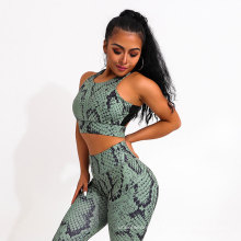 Novo produto verde cobra padrão conjuntos de ioga em forma de barriga calças esportivas de cintura alta para mulheres